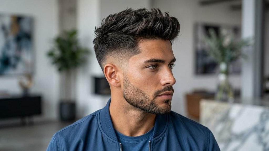10. Faux Hawk Wavy Burst Fade