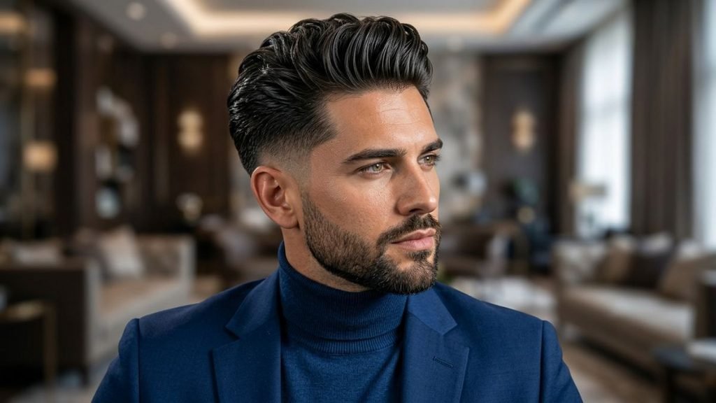 12. Slicked-Back Wavy Burst Fade