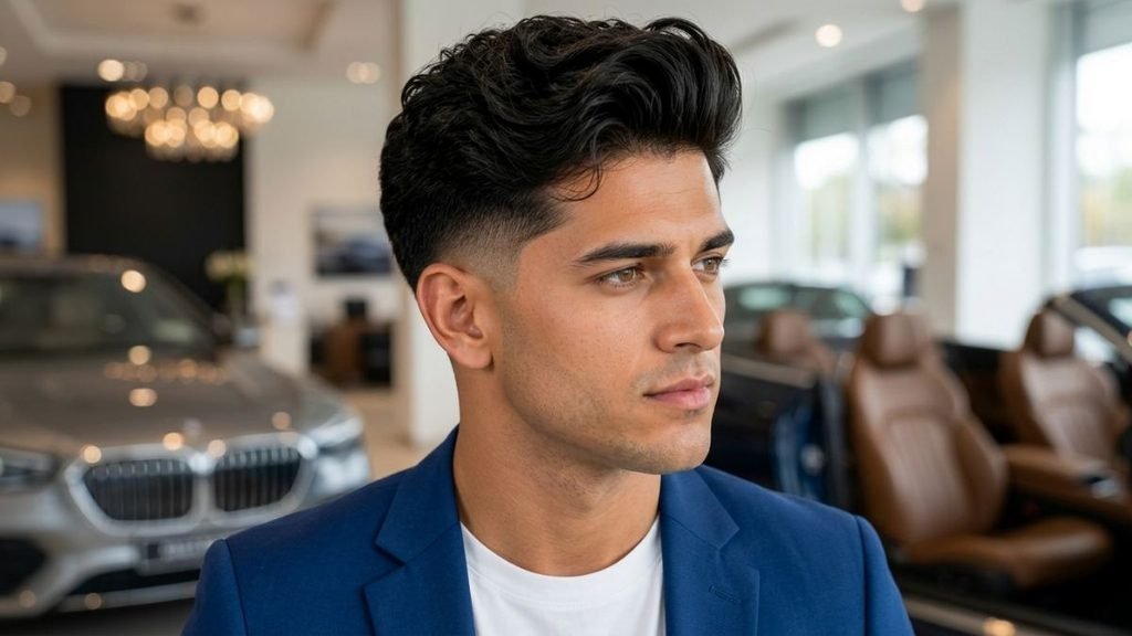 18. Modern Pompadour Wavy Burst Fade