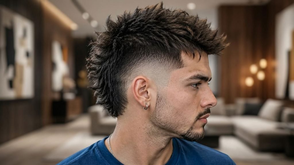 7. Textured Burst Fade Faux Hawk