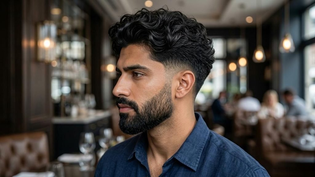 9. Wavy Burst Fade with Beard